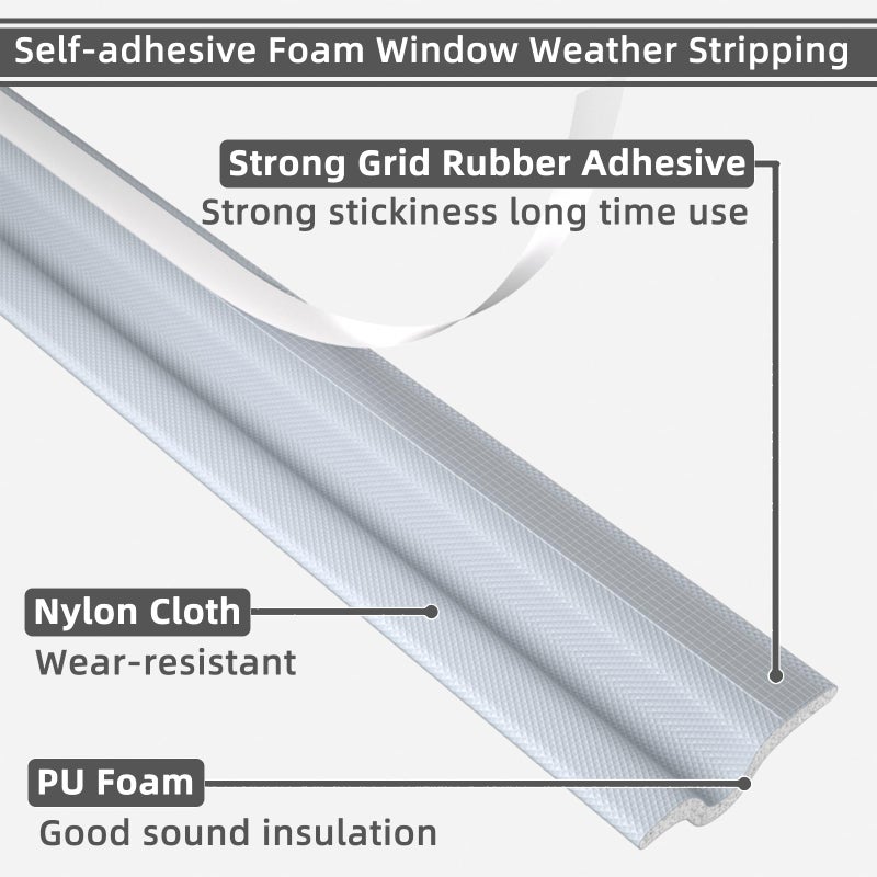 ESUFEIR 118 Inch Window Weather Stripping Door Seal Strip for Bottom and Side of Door,Self Adhesive PU Foam Weather Strip for Window and Door Insulation Soundproofing,Door Sweep for Interior Doors - Image 5